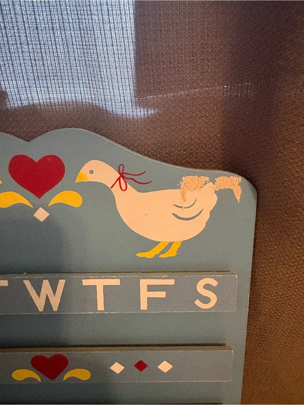 Hand-Painted Blue Weekly Wall Planner with Hearts and Ducks
